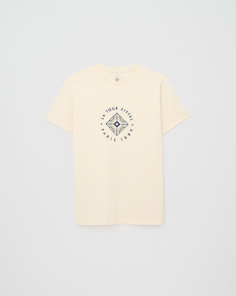 Ecru and Blue Cotton T-shirt – Eiffel Tower Shop