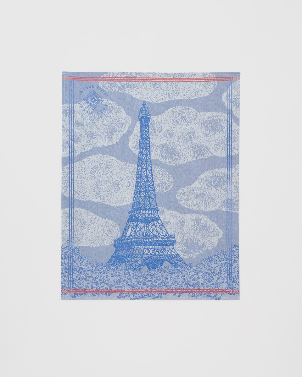 Toalla de manos Día de algodón azul y blanco de 50 × 70 cm – Torre Eiffel